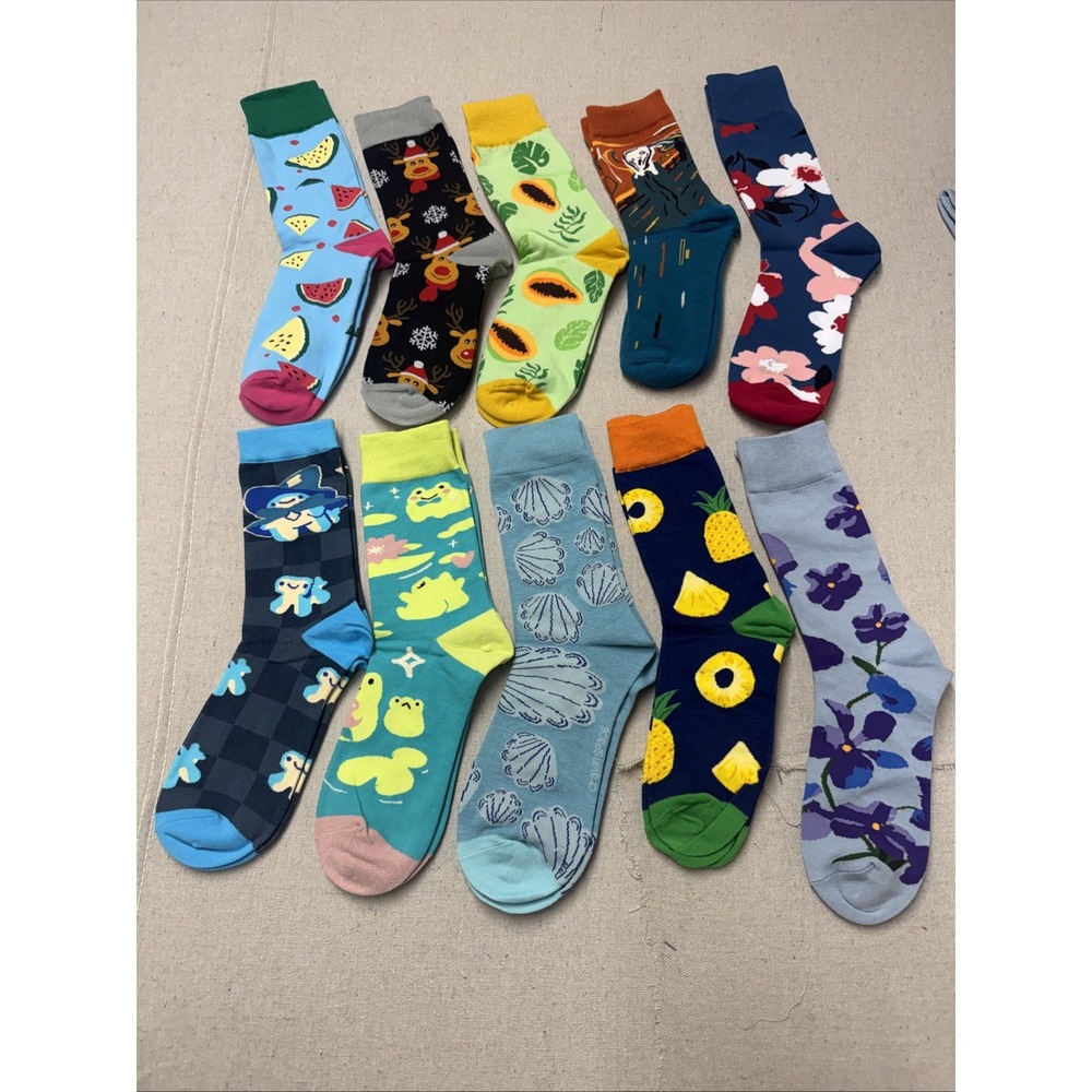 Different Touch Crew Socks 10 Pair Lot Novelty Assorted Multi-Color 9-12 New